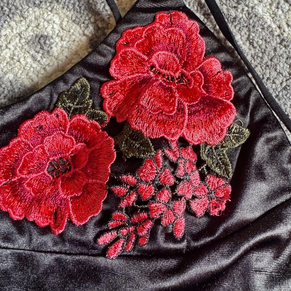 Forever 21 Black Bralette Crop Top with Red Floral Embroidery - Picture 2 of 10